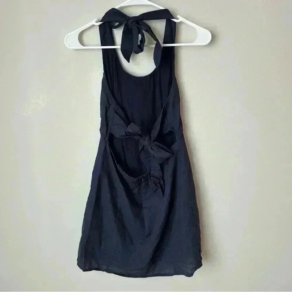 Charlie Holiday Ivy Navy Blue Backless Halter Linen Blend Mini Dress Size 4 - Picture 5 of 7